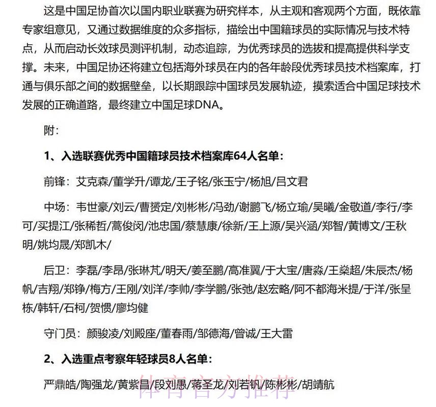 中国足协正式建立联赛优秀中国籍球员技术档案库 中国足协正式建立联赛优秀中国籍球员技术档案库